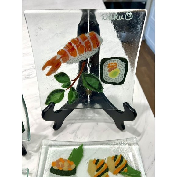 6Pc Duree Designs SUSHI Art Glass Serving Platter Plates Small Appetizer Dishes - Picture 4 of 8
